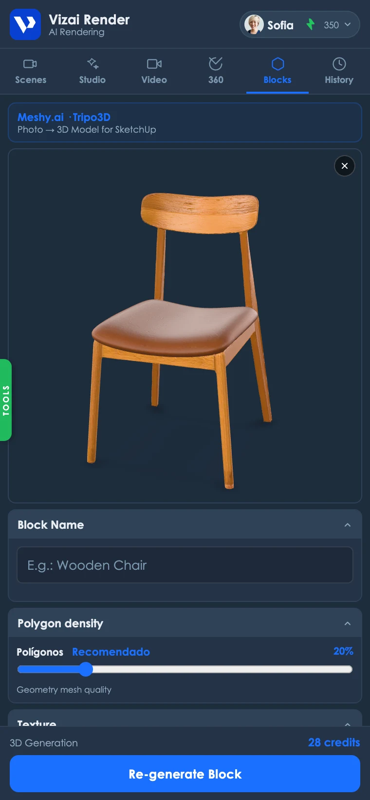Vizai Render Blocks tab