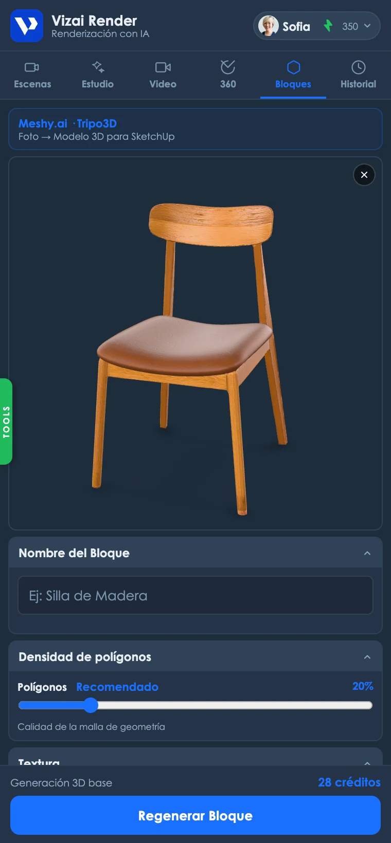 Pestaña Bloques de Vizai Render