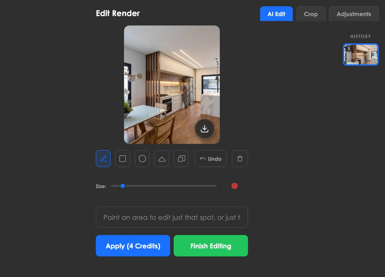 Edit Render window with the AI Editing tab