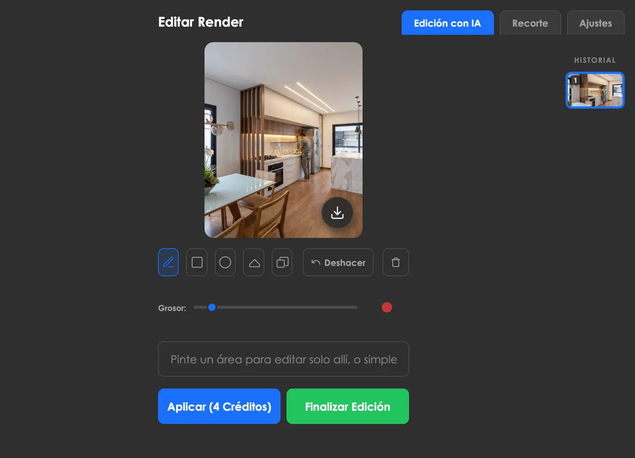 Ventana Editar Render con la pestaña Edición con IA