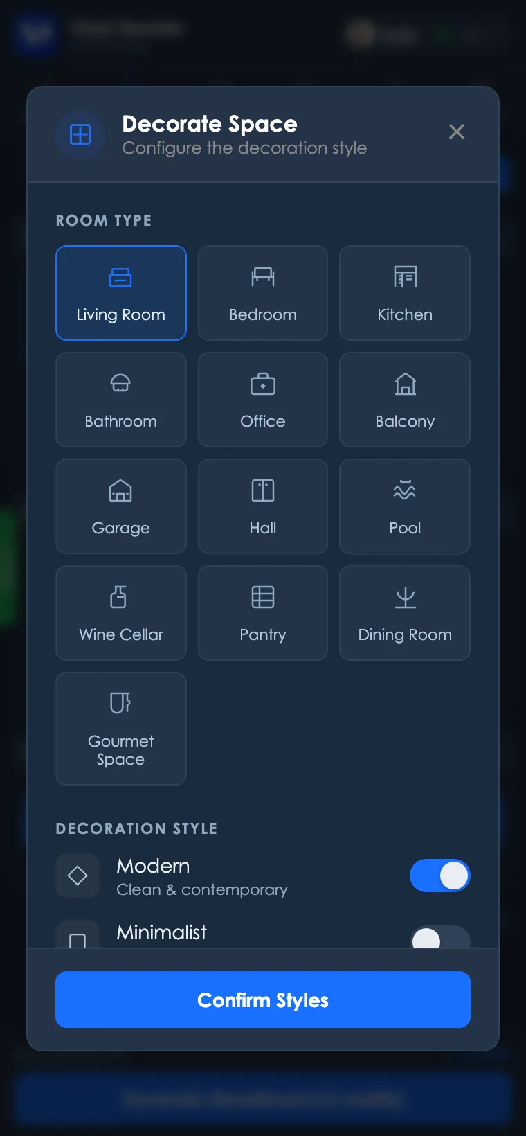 Stage Room configuration modal