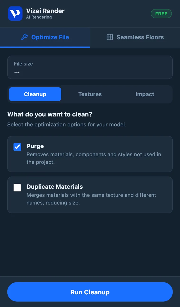 Tools window with the Optimize File tab