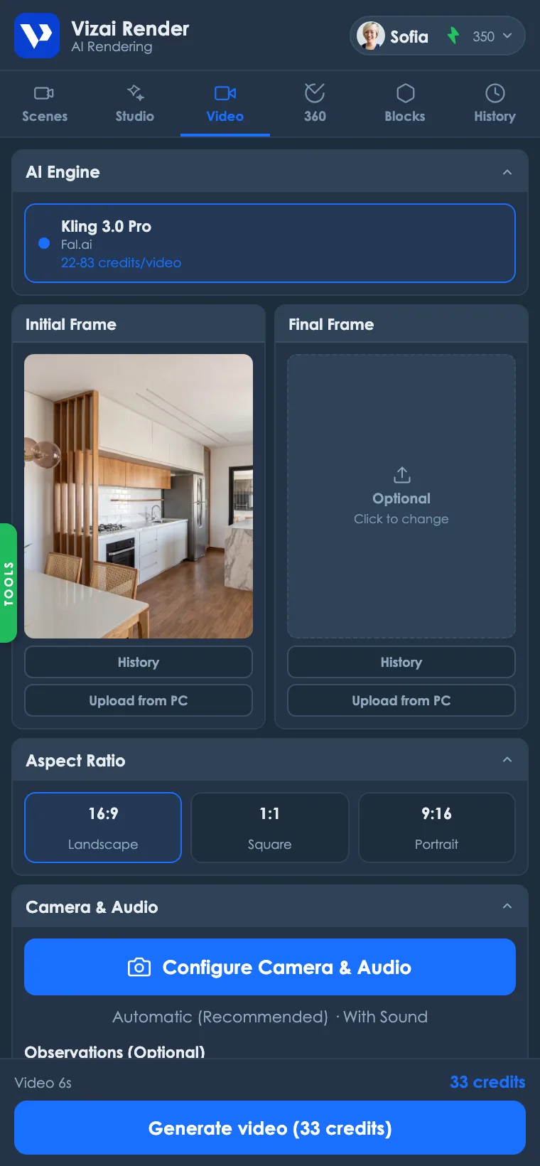 Vizai Render Video tab